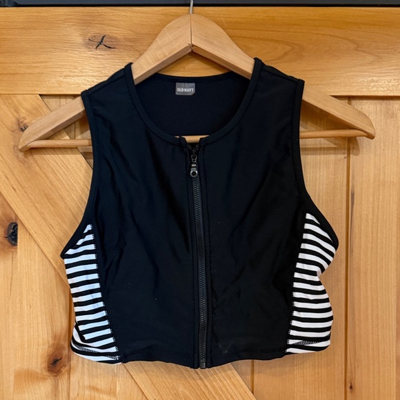 Old Navy Other - Old Navy Black Swim Crop Top with Black and White Stripes